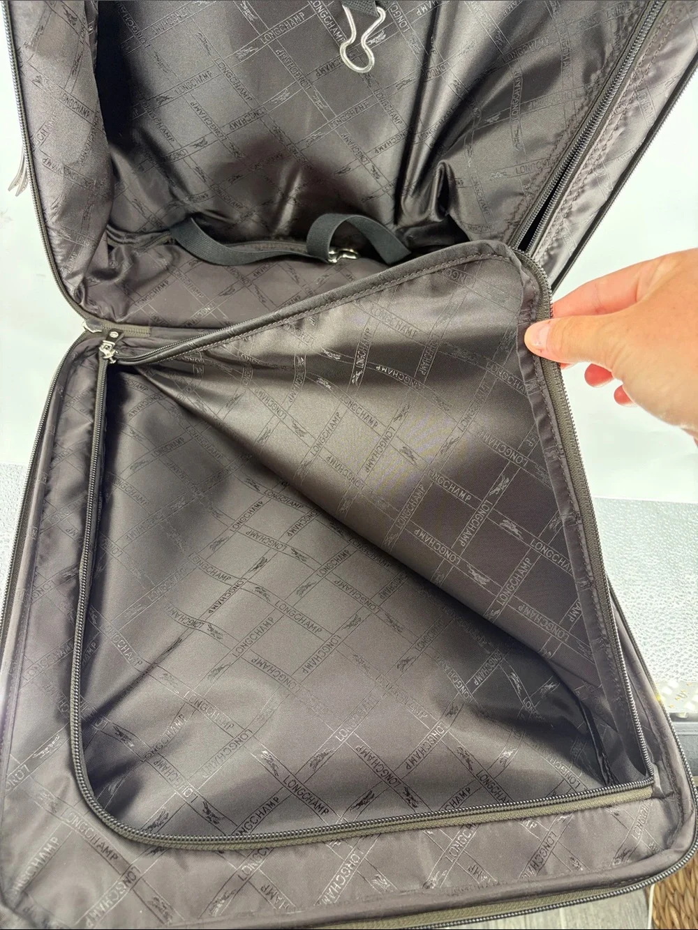 Longchamp Brown Leather Travel Carry-On Rolled Wheeled Bag with Expansion Option